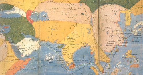 Mappemonde et quarante Nationalités (extrait) Japon XVII°, Idemistu, Muséum of Arts, Tokyo